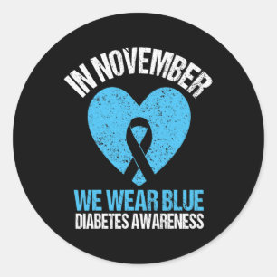 Pegatina Redonda En Noviembre Usamos Diabetes Azules Conciencia Azu