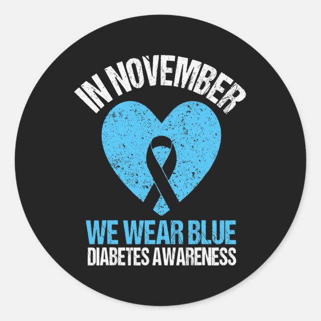 Pegatina Redonda En Noviembre Usamos Diabetes Azules Conciencia Azu (Anverso)