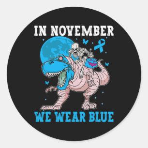 Pegatina Redonda En Noviembre Usamos Diabetes Azules Trex Dino Niño