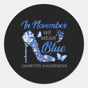 Pegatina Redonda En Noviembre Usamos Diabetes De Alto Talón Azul