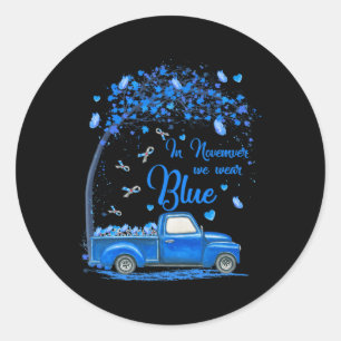 Pegatina Redonda En Noviembre Usamos Diabetes De Mariposa De Camión