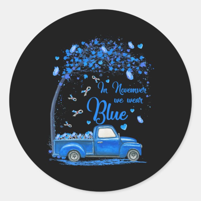 Pegatina Redonda En Noviembre Usamos Diabetes De Mariposa De Camión (Anverso)