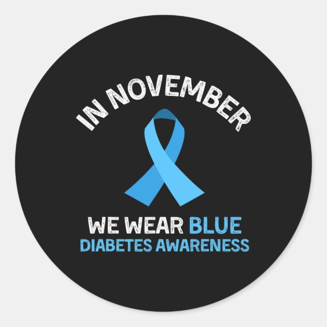 Pegatina Redonda En Noviembre, usamos el apoyo azul para la diabete (Anverso)