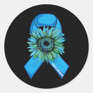 Pegatina Redonda En Noviembre Usamos La Diabetes De Girasol Azul Aw