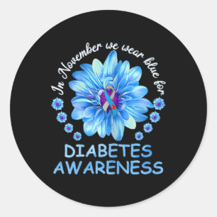Pegatina Redonda En Noviembre Usamos La Diabetes De Girasol Azul Aw