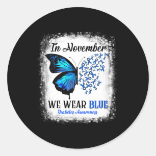 Pegatina Redonda En Noviembre Usamos Mariposas Azules Para La Diabe