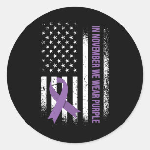 Pegatina Redonda En Noviembre Usamos Púrpura - Conciencia Epilepsia