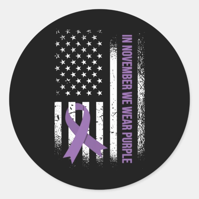 Pegatina Redonda En Noviembre Usamos Púrpura - Conciencia Epilepsia (Anverso)