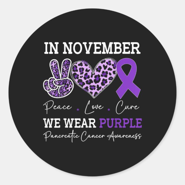 Pegatina Redonda En Noviembre Usamos Púrpura Para El Cáncer Pancreá (Anverso)