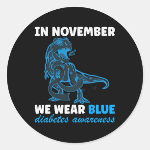 Pegatina Redonda En Noviembre Usamos T-rex Azul