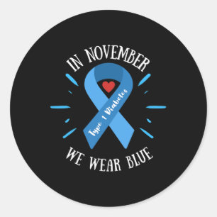 Pegatina Redonda En Noviembre Vivimos Guerreros De La Diabetes Azul