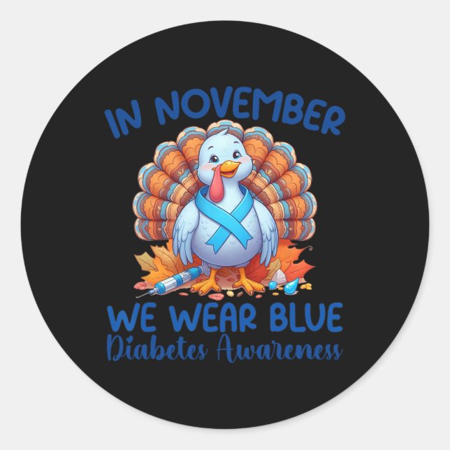 Pegatina Redonda En Noviembre Vivimos Una Turquía Azul Agradecidos  (Anverso)