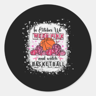 Pegatina Redonda En octubre llevamos un baloncesto rosado Cáncer de