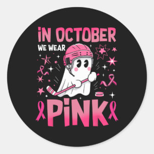 Pegatina Redonda En Octubre Nosotros Usamos Hockey Fantasma Rosa Cá
