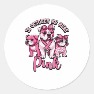 Pegatina Redonda En Octubre Nosotros Usamos Rosa � Halloween Perrit