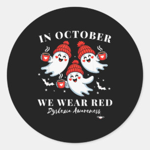 Pegatina Redonda En Octubre Nosotros Vestimos de Rojo Conciencia de