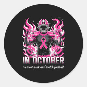 Pegatina Redonda En Octubre Nosotros Vestimos Fútbol Rosa Cáncer de