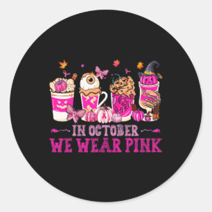 Pegatina Redonda En Octubre Usamos Autu De Café Rosa, Ojo Latte Fal