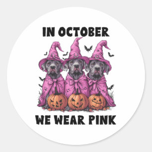 Pegatina Redonda En Octubre, Usamos Breas De Halloween Rosa