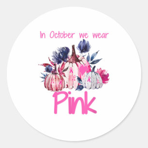 Pegatina Redonda En Octubre Usamos Cance De Pescado De Calabaza Ros