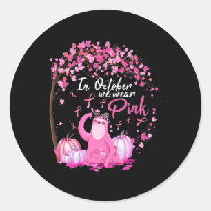 Pegatina Redonda En Octubre, Usamos Cáncer De Mama De Cinta Rosa