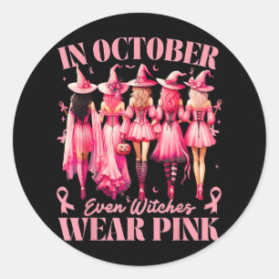 Pegatina Redonda En Octubre Usamos Cáncer De Mama De Halloween Rosa