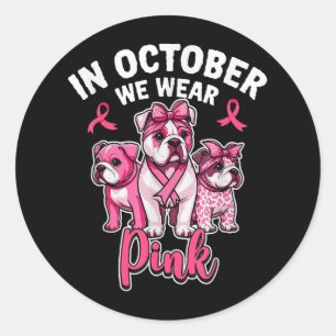 Pegatina Redonda En Octubre Usamos Cáncer De Mama De Perro Rosado