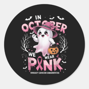 Pegatina Redonda En Octubre, Usamos Cáncer De Mama Ghost De Camisa