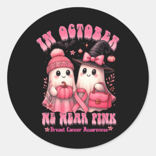 Pegatina Redonda En Octubre, Usamos Cáncer De Mama Ghost De Camisa