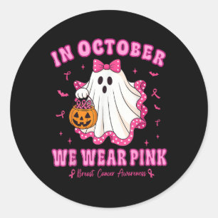 Pegatina Redonda En Octubre, Usamos Cáncer De Mama Ghost De Camisa