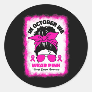 Pegatina Redonda En Octubre Usamos Cáncer De Mama Rosa Afro W Negro