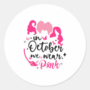 Pegatina Redonda en octubre usamos cinta rosa bruja halloween bre