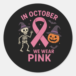 Pegatina Redonda En Octubre Usamos El Pecho Rosa De Halloween