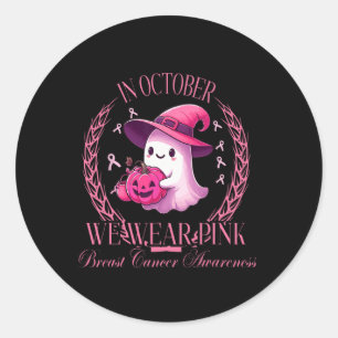 Pegatina Redonda En Octubre Usamos Fantasma Rosa Luchando Contra El