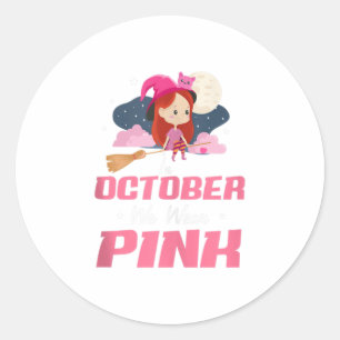 Pegatina Redonda En Octubre Usamos Hallo De Cáncer De Mama Rosa