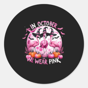 Pegatina Redonda En Octubre Usamos Halloween Con Cáncer De Mama Ros