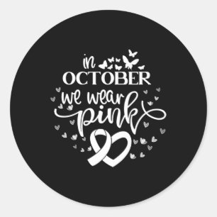 Pegatina Redonda En Octubre Usamos Mariposas Rosadas Cáncer De Mama