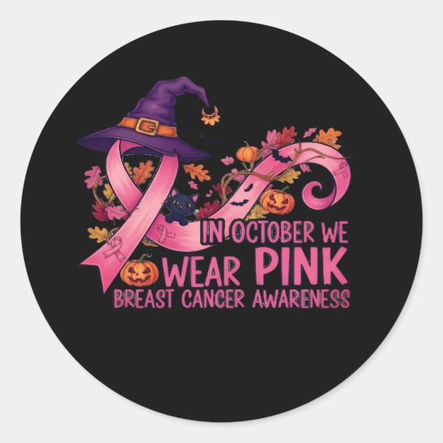 Pegatina Redonda En Octubre Usamos Pink - Conciencia sobre el cánce (Anverso)