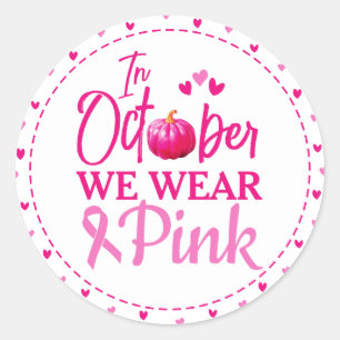 Pegatina Redonda En Octubre Usamos Rosa
