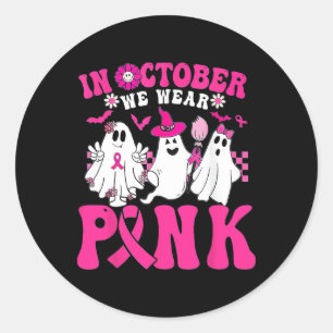 Pegatina Redonda En Octubre, Usamos Rosa En Octubre, Fantasma De Ha