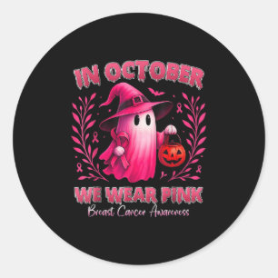 Pegatina Redonda En Octubre, Usamos Rosa Y Fantasmas Para El Cáncer
