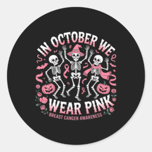 Pegatina Redonda En Octubre, Usamos Un Bechón Rosado De Halloween