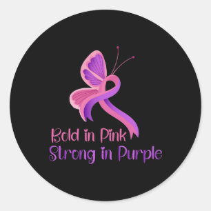 Pegatina Redonda En Pink Strong Violencia Púrpura Consciente del Cá