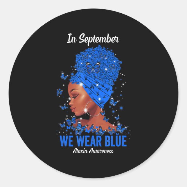 Pegatina Redonda En Septiembre Usamos Azul Para Ataxia Awareness Bl (Anverso)