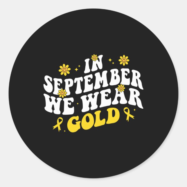 Pegatina Redonda En Septiembre Usamos Cáncer Infantil De Oro Groovy (Anverso)