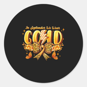Pegatina Redonda En Septiembre Usamos Coquette De Oro Bow Chilhood