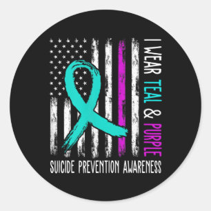 Pegatina Redonda En Septiembre Usamos Suicidio Verde azulado De Cin