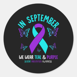 Pegatina Redonda En Septiembre Usamos Suicidio Verde azulado De Cin