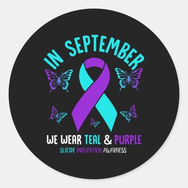 Pegatina Redonda En Septiembre Usamos Suicidio Verde azulado De Cin (Anverso)