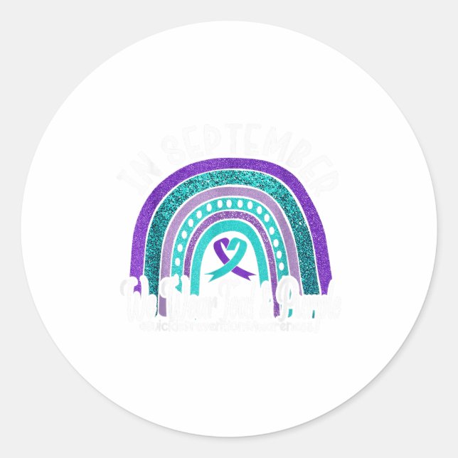 Pegatina Redonda En Septiembre, Usamos Un Previo Al Suicidio Púrpur (Anverso)